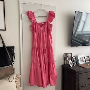 Abercrombie Poplin Sleeve Maxi Dress HOT PINK